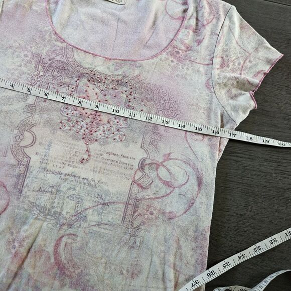 VTG B Friends Pink Fairy Y2K Graphic Fitted T-Shirt Size M Coquette Rhinestones - Picture 4 of 7